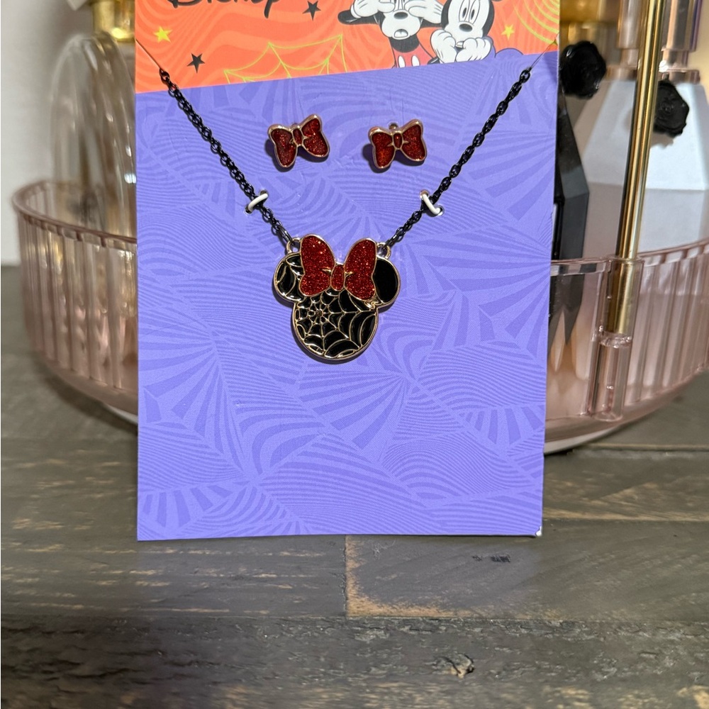 Disney Red and Black Minnie Mouse Necklace Set